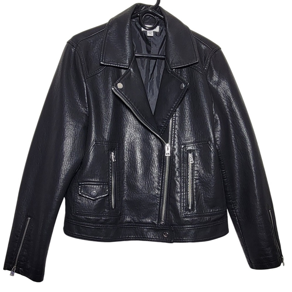 Topshop Black Faux Leather Moto Biker Jacket Womens UK‎ 16 EUR 44 US 12